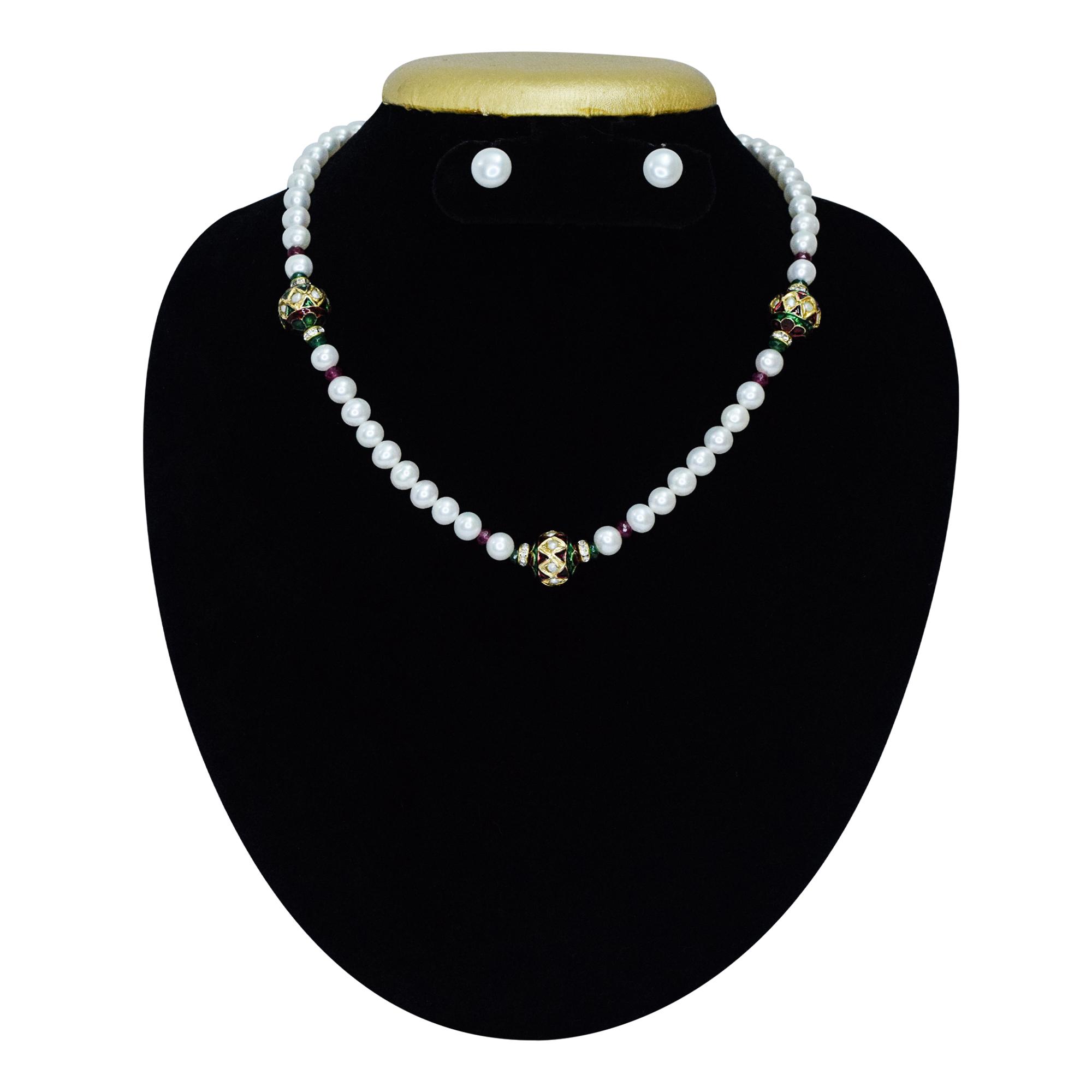 Elegant White Pearl Necklace With Pearl Studded Dholak Beads - Pure Pearls
