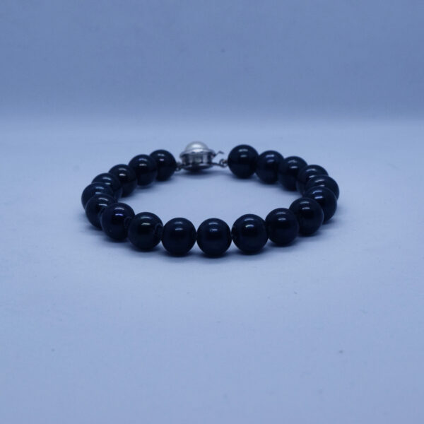 Splendid 9mm Black Round Original Pearls Bracelet