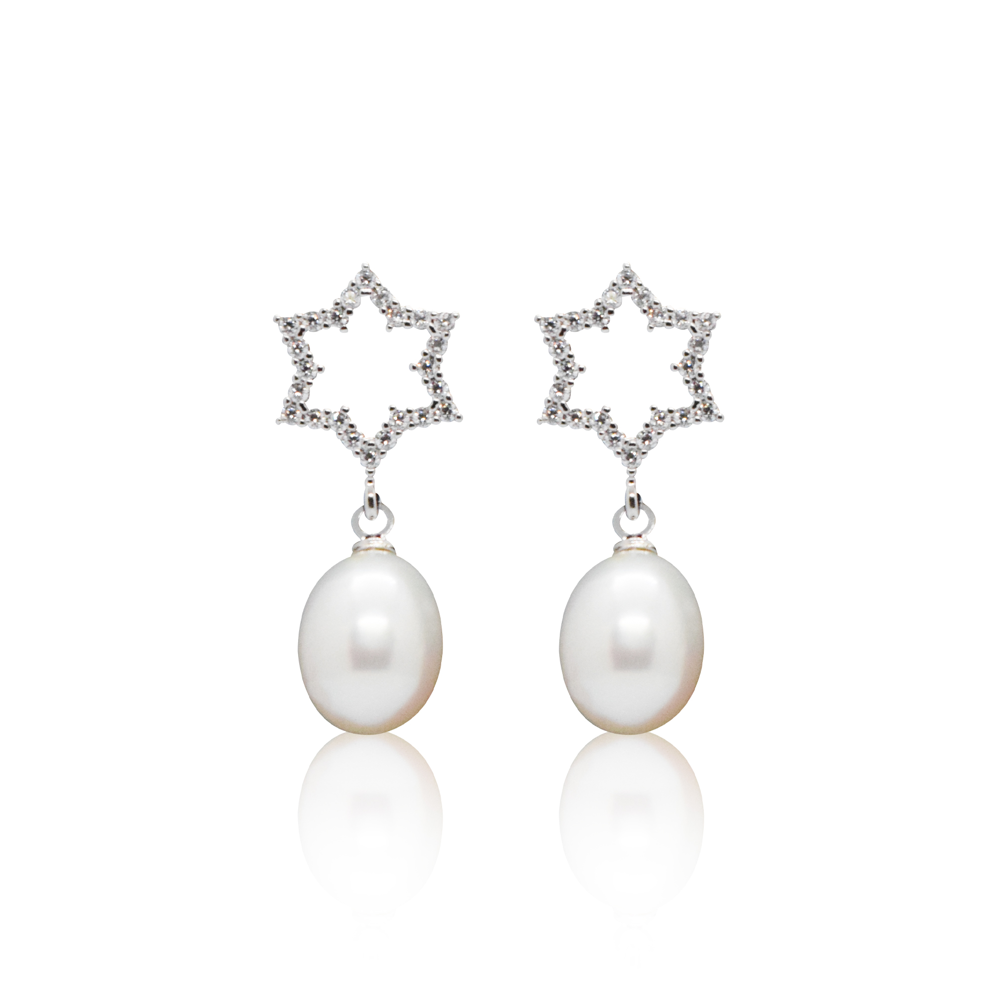 14K White Gold Pearl and Diamond Stud Earrings