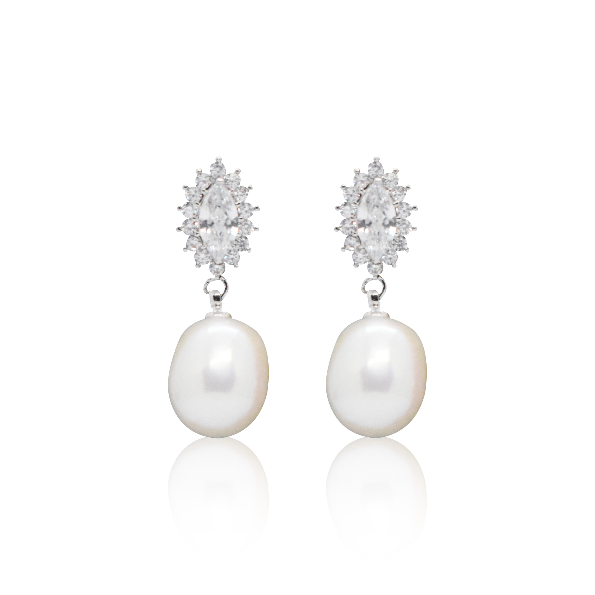 Swan Shaped Pretty Pearl Studs in White Pearls and Rose Gold Metal