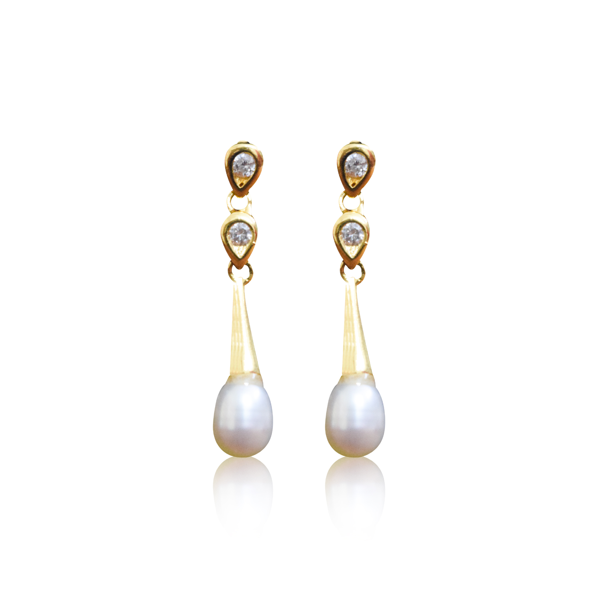 Magnificent White Oval Pearl Drops With Shiny AD Studs - Pure Pearls