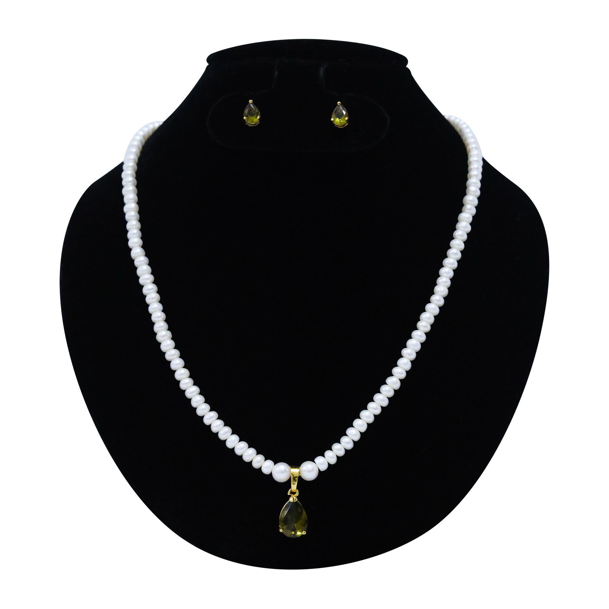 Bright White Semi-round Pearls With Teardrop SP Peridot Pendant - Pure ...