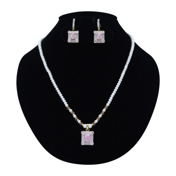 Delicate White Pearls with Trendy Pink Quartz & CZ Pendant