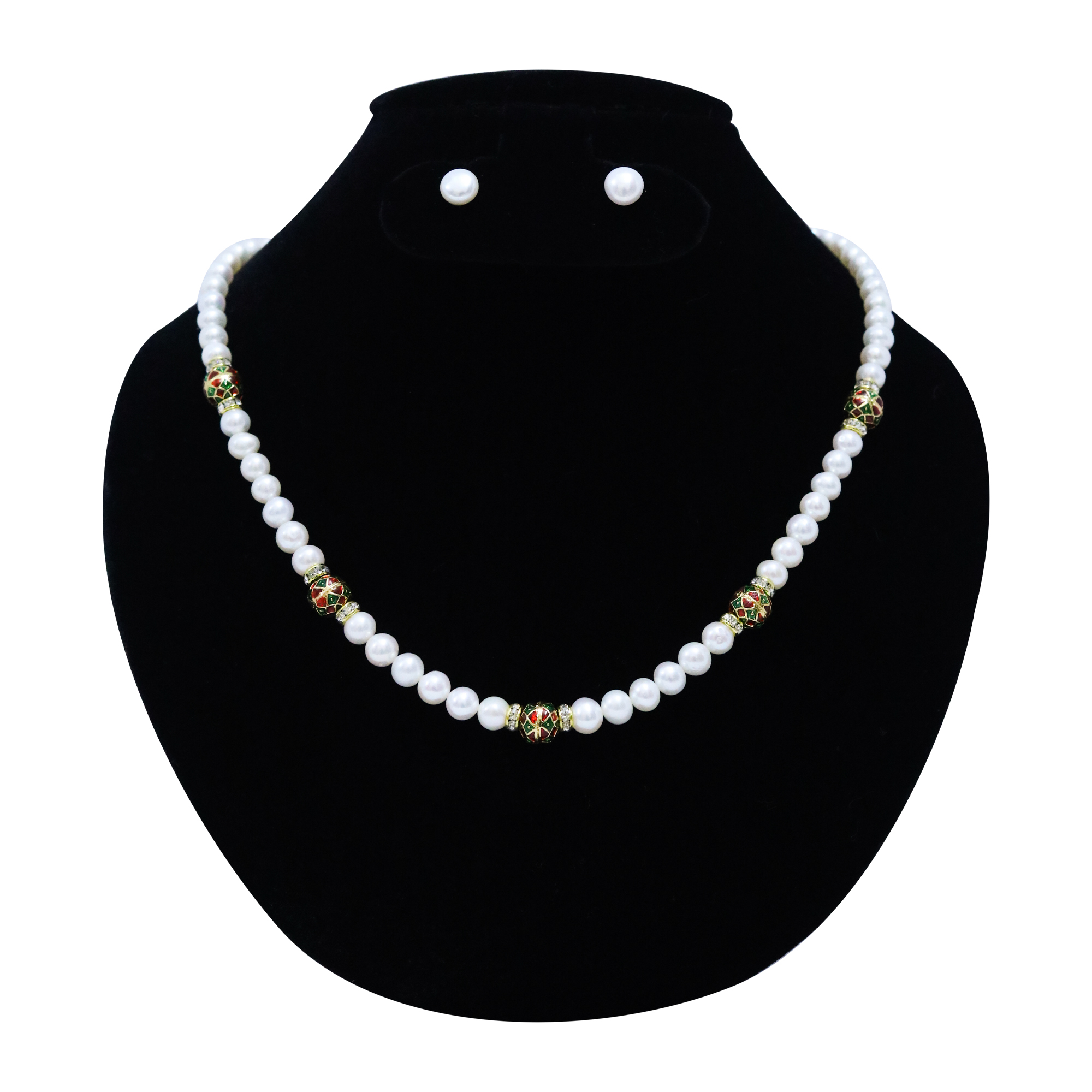 Beautiful Round White Pearls Necklace With Meenakari Enamel Beads ...