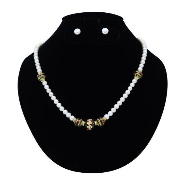 Lovely White Pearls Necklace With Meenakari Dholak Beads