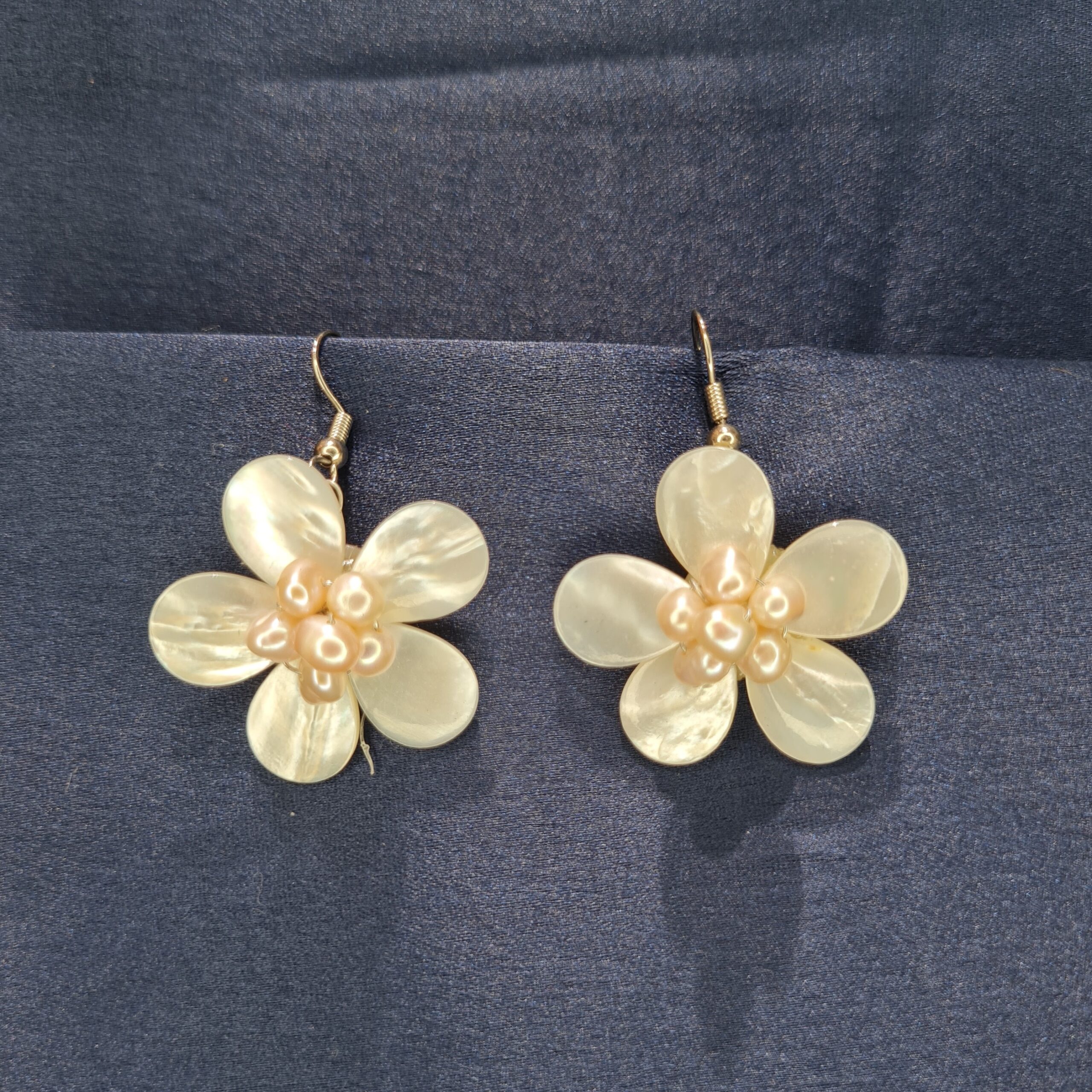 White Flower Petals Pearl Earrings