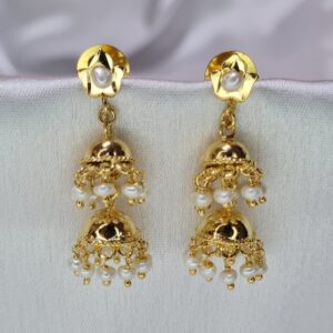 Luminous 2Step Jhumkas Featuring White Seed Pearl Droplets