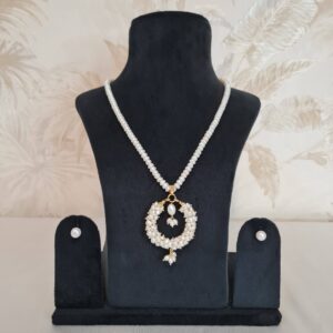 Impeccable 19 Inch Long White Pearls Necklace With Seed Pearls Chand Bali Pendant