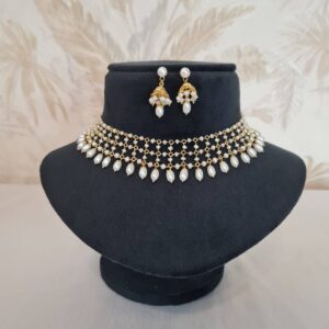 Gorgeous Lacey Choker With White Seed Pearls & Oval Pearl Droplets