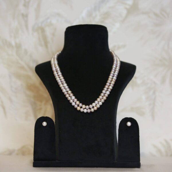 Elegant Two Layer Multicolor 6.5mm Round Pearl 20 Inch Necklace Set