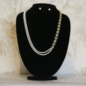 Gorgeous 5mm White Round Pearls 22Inch Long Necklace With CZ Side Chain-1