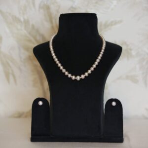 Sophisticated 17Inch Long Graduated Peach Round Pearls Necklace With CZ