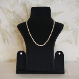 Lovely 18Inch Long Lightly Graduated White & Pink Oval Pearls Necklace