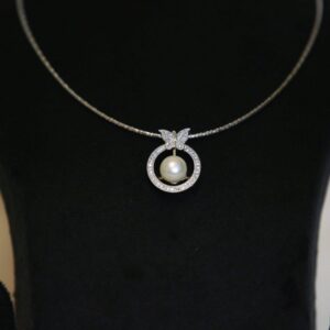 Enchanting Silver Finish Butterfly Pendant With 10mm White Button Pearl