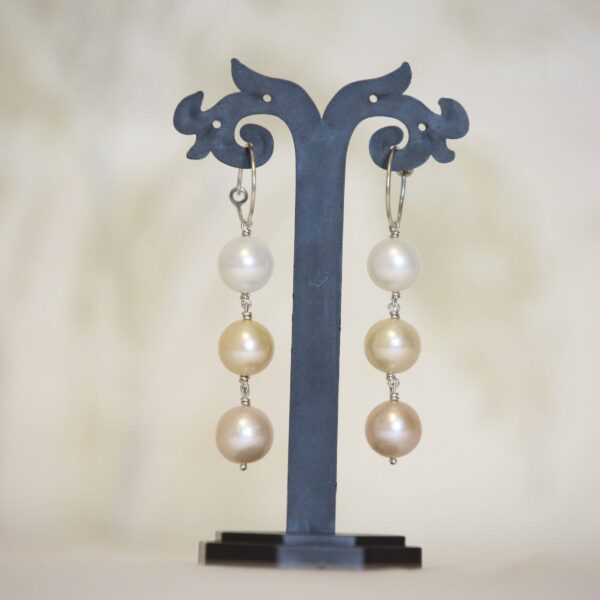 Bold 925 Silver Hook Earrings Featuring 13mm Round Multicoloured Pearls