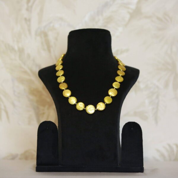 Shiny Yellow Gold Coin Pearl 19 Inch Long Necklace With Silver Finish Beads