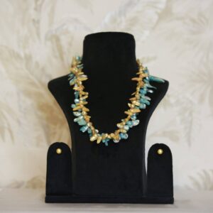 Summery Mustard Yellow & Aqua Green Biwa Pearl 20Inch 2-Line Necklace