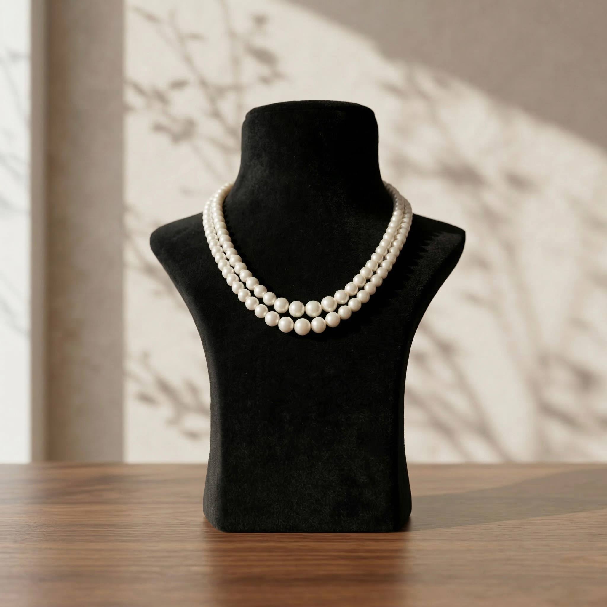 Elegant Two Layer 17Inch Necklace With 5-9.5mm Graduated White Round Pearls