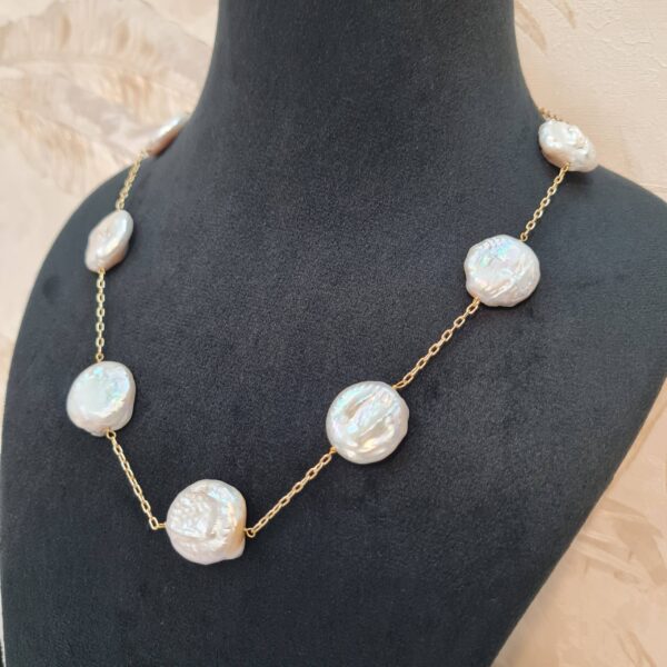 Glamorous White Coin Baroque Pearl 18 Inches Long Necklace