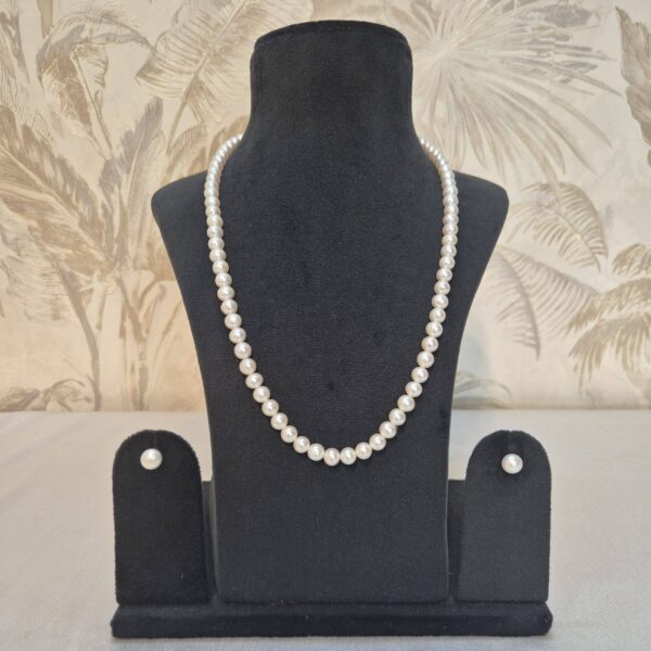 Classic Pearl Necklace Set in 6.5-7mm Round Off-white Pearls-20inch