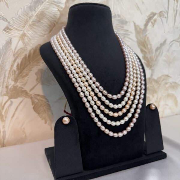 Glamorous Multi-Layer 23Inch Long Necklace With White Peach & Pink Oval Pearls-1