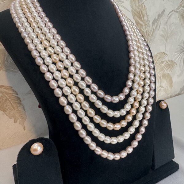 Glamorous Multi-Layer 23Inch Long Necklace With White Peach & Pink Oval Pearls-2