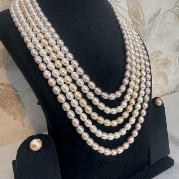 Glamorous Multi-Layer 23Inch Long Necklace With White Peach & Pink Oval Pearls-2