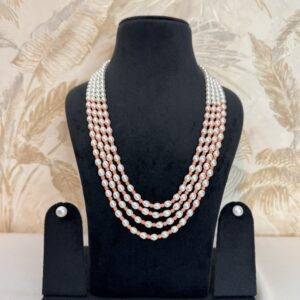 Exquisite Multi-Layer 25Inch Long Necklace With White Oval Pearls And Coral Beads