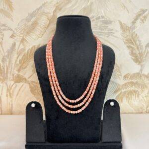 Charming 3-Layer 24Inch Long Necklace With White Pearls And Tulip Corals