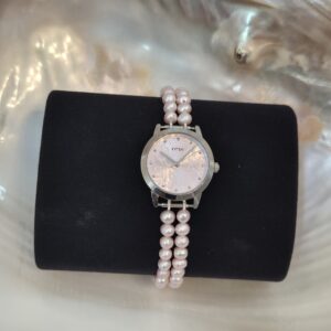 Pretty 2Line 5mm Roundish Baby Pink Pearls Watch With Timex Dial