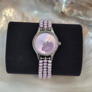 Graceful Triple Line 5mm Light Purple Semi-round Pearls Watch With Titan Dial