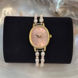 Pretty 2Line 5.5mm Pink Pearls Watch With Oval Sonata Dial