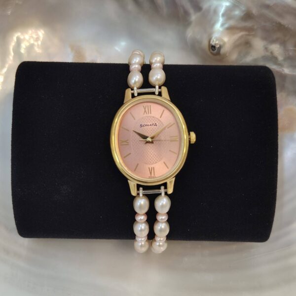 Pretty 2Line 5.5mm Pink Pearls Watch With Oval Sonata Dial