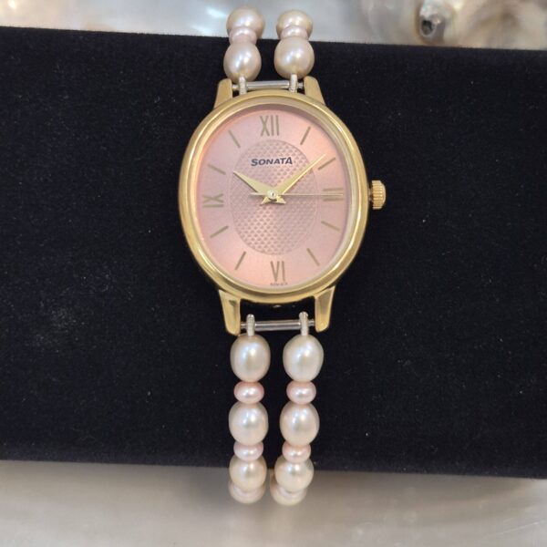 Pretty 2Line 5.5mm Pink Pearls Watch With Oval Sonata Dial-1