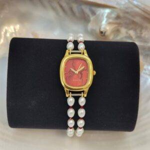 Elegant 2Line 5mm White Oval Pearls Watch With Sonata Dial