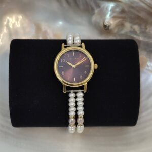 Pretty 2Line 5mm White Semi-round Pearls Watch With Sonata Dial