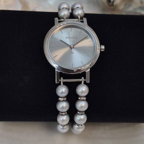 Sophisticated 2-Line Watch Featuring 7mm Grey Round Pearls and A Grey Sonata Dial-1