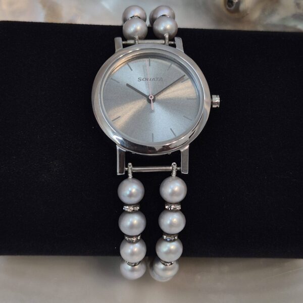 Sophisticated 2-Line Watch Featuring 7mm Grey Round Pearls and A Grey Sonata Dial-1