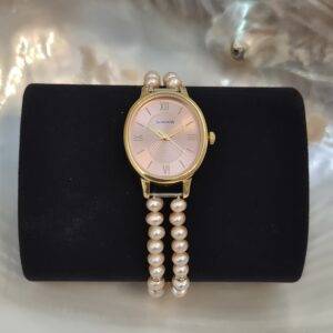 Lustrous 2Line 5.5mm Peach Semi-round Pearls Watch With Oval Sonata Dial