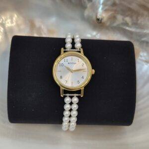 Timeless 2Line 5mm White Round Pearls Watch With Titan Dial