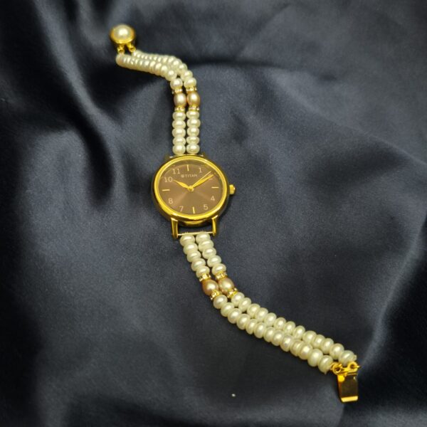 Pretty 2Line 5mm White Semi-round Pearls Watch With Sonata Dial-1