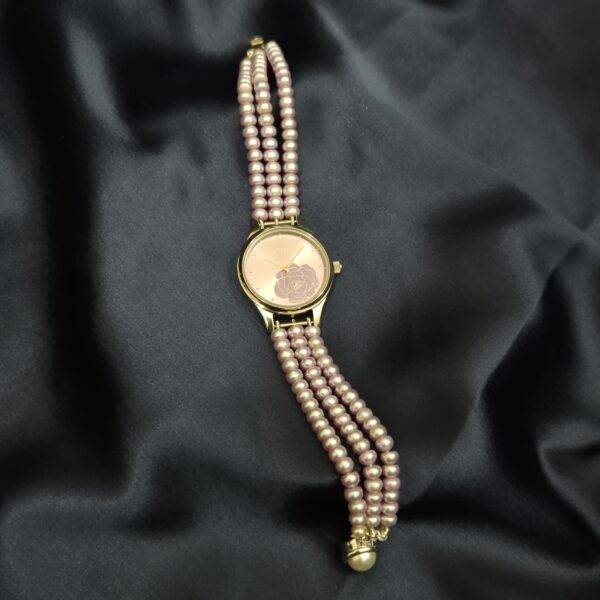 Graceful Triple Line 5mm Light Purple Semi-round Pearls Watch With Titan Dial-1