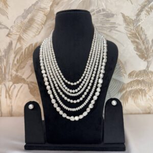 Luxurious Multi-Layer 25Inch Long Necklace With White Pearls