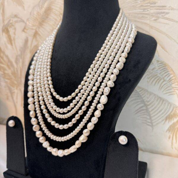 Luxurious Multi-Layer 25Inch Long Necklace With White Pearls-1