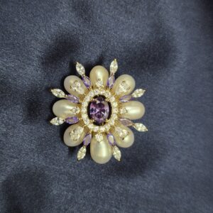 Glimmering Golden Finish Brooch With White Oval Pearls & CZ's