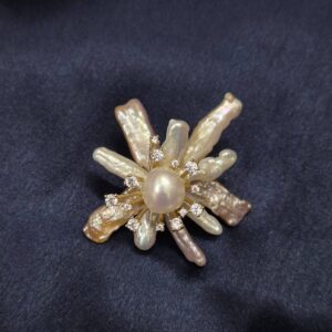 Surreal Brooch Featuring Baroque Pearls & Shiny CZ's