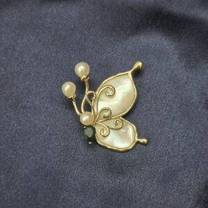 Enchanting Mother Of Pearl Butterfly Brooch Enhanced With White Pearls