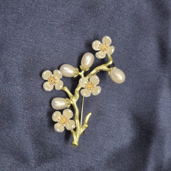 Surreal Floral Brooch Enhanced With White Oval Pearls