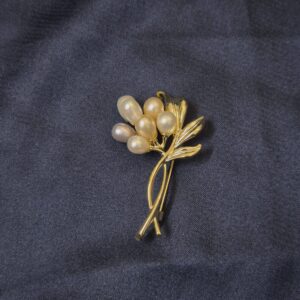 Elegant Floral Brooch Enhanced With Multicoloured Oval Pearls